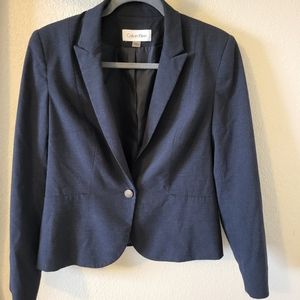 Calvin Klein size 8 Blazer Dark charcoal color slight navy hue. Business
